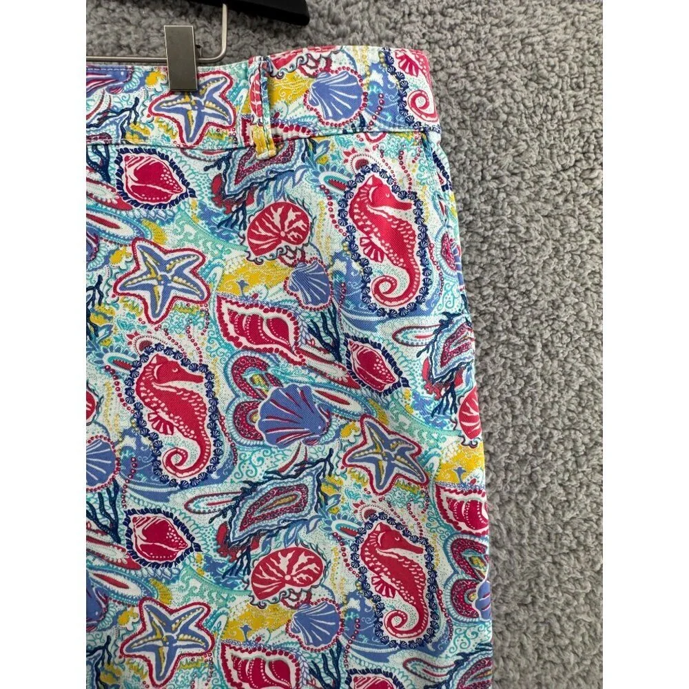 Talbots Weekend Shorts Coastal Shell Paisley Print Chino Flat Front Women Size16